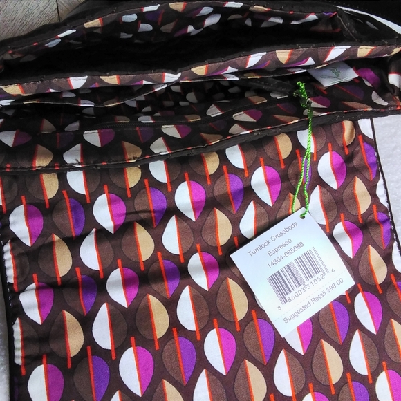 Vera Bradley Turn-lock Crossbody Classic Brown Purse Bag - Picture 9 of 10